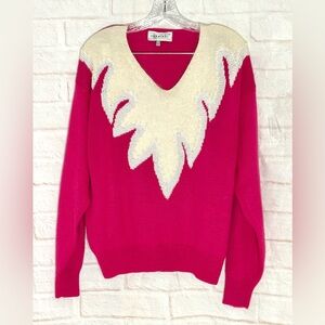 Maurada Fuchsia V-Neck Sweater with Cream Accents